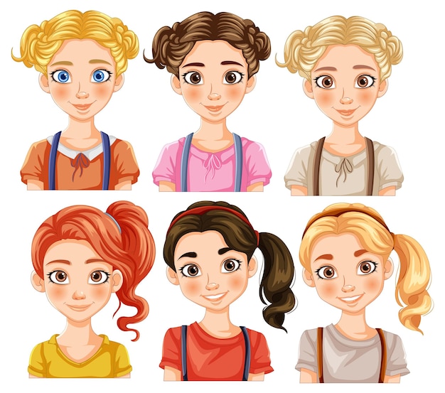 Vector gratuito diverso grupo de chicas de dibujos animados