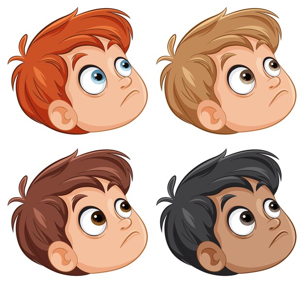 Diversos niños de dibujos animados expresando emociones
