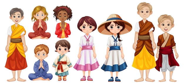 Vector gratuito diversos niños con trajes tradicionales