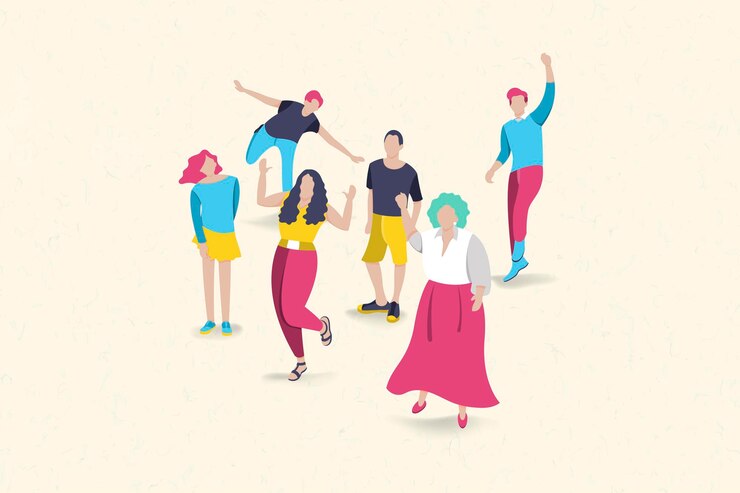 Vector gratuito diversos personajes en el vector de fondo beige