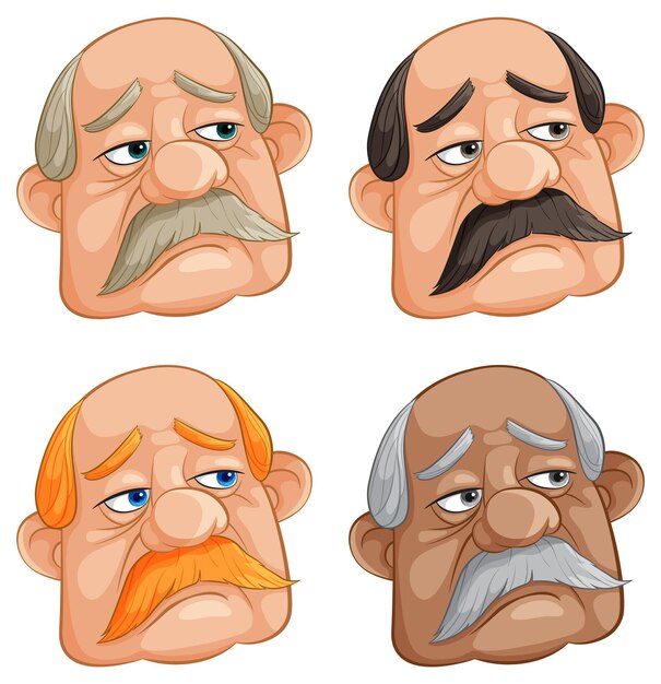 Diversos rostros de hombres mayores de dibujos animados