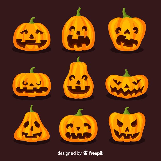 Divertidas calabazas de halloween en diseño plano