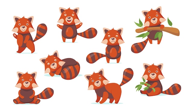 Divertidas ilustraciones planas de panda rojo para diseño web