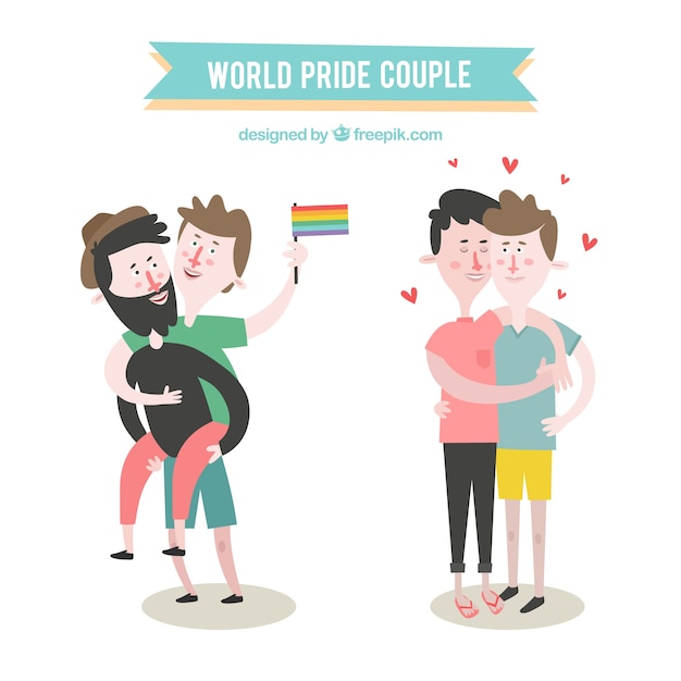 Vector gratuito divertidas parejas celebrando el día del orgullo