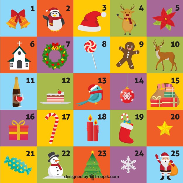 Divertido calendario de adviento de colores