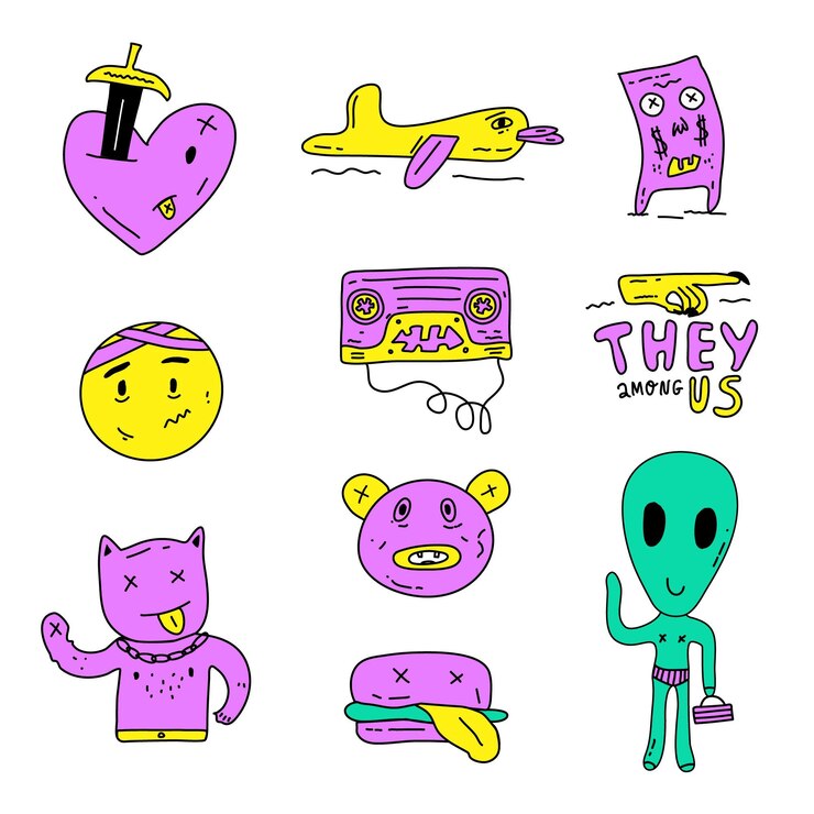 Vector gratuito divertido diseño de pegatina con colores ácidos