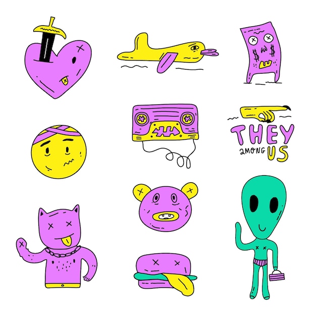 Divertido diseño de pegatina con colores ácidos