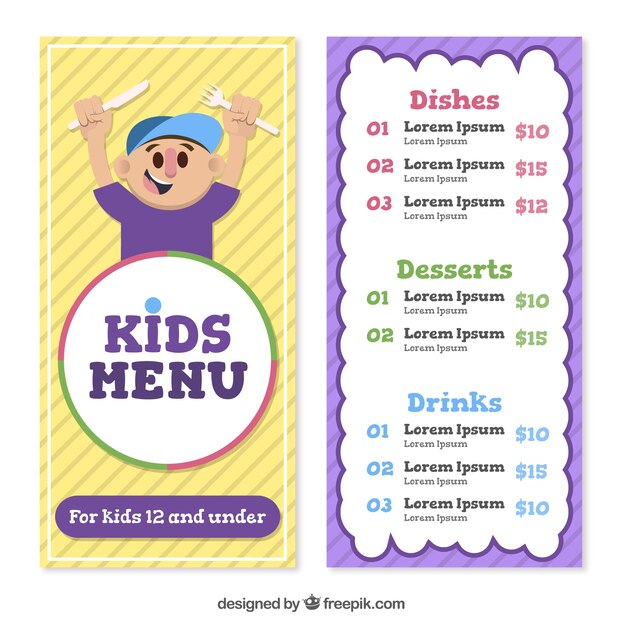 Divertido menú de niños 