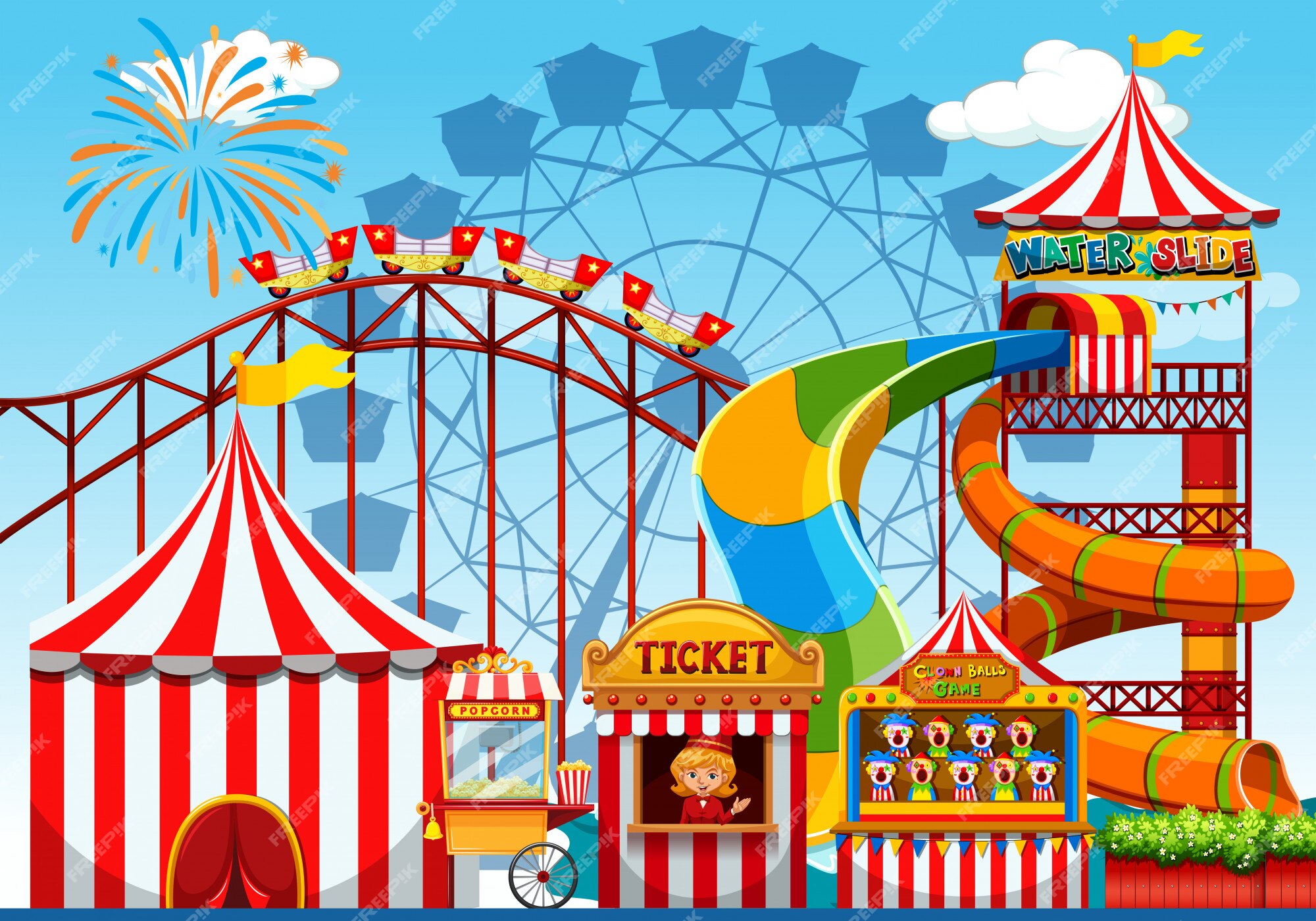 Divertido parque de diversiones ilustración | Vector Gratis Divertido parque de diversiones ilustración | Vector Gratis