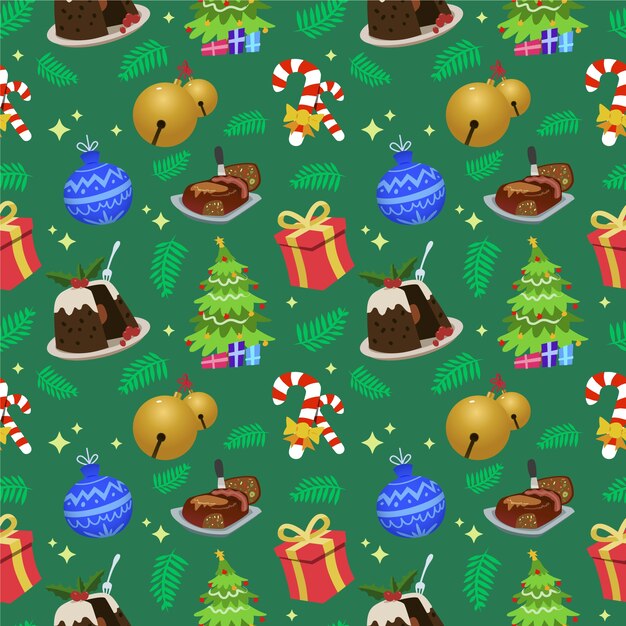 Divertido patrón de navidad con dulces y regalos
