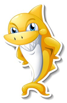 Divertido personaje de dibujos animados de tiburón amarillo pegatina