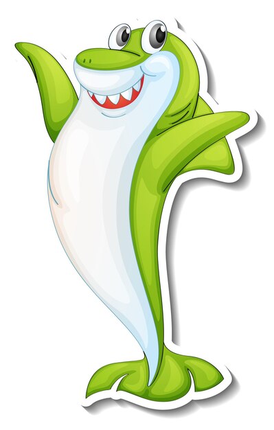 Divertido personaje de dibujos animados de tiburón verde pegatina