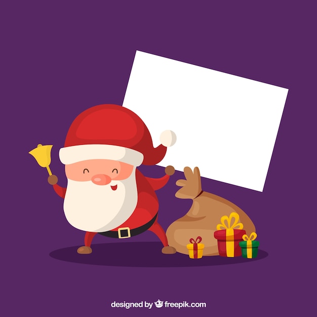 Vector gratuito divertido santa claus con cartel en blanco