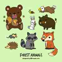 Vector gratuito divertidos animales del bosque de dibujos animados