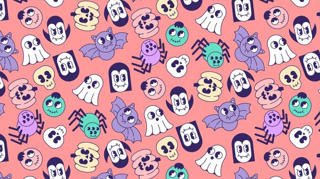 Divertidos dibujos animados de Halloween de patrones sin fisuras