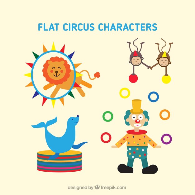 Divertidos personajes de circo y animales