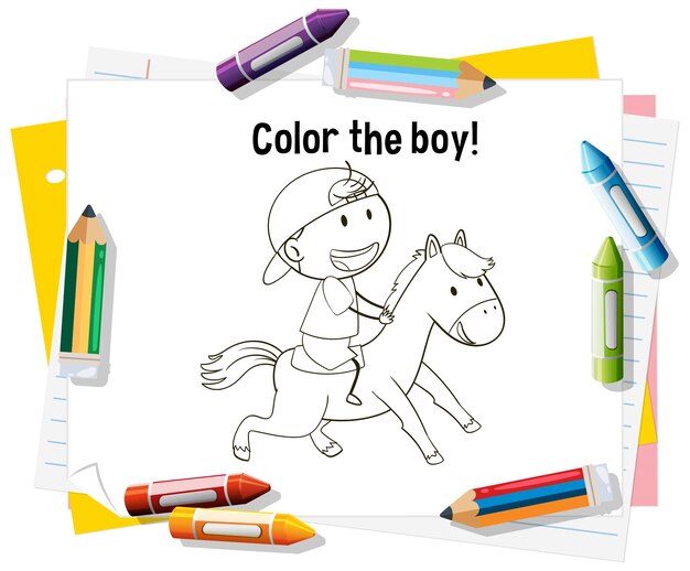 Divertirse coloreando con el niño y el caballo