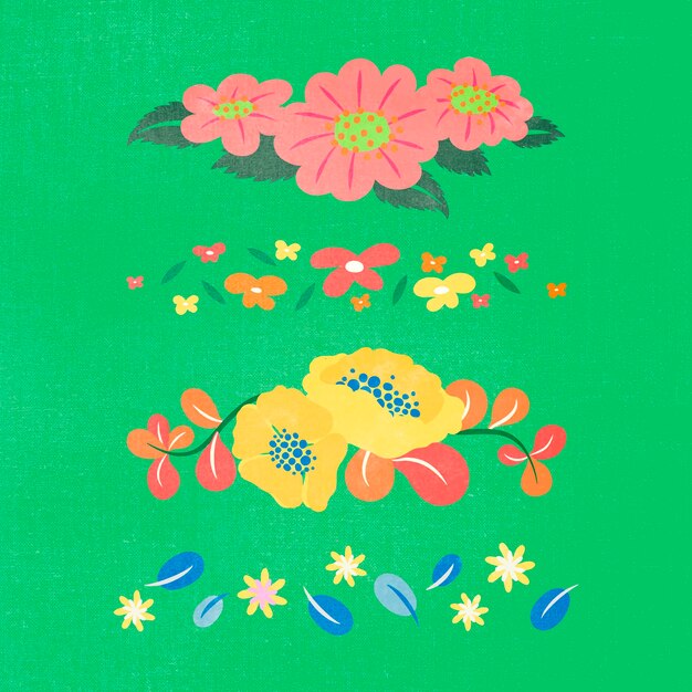 Divisor de flores, conjunto de ilustración de vector de pegatina lindo colorido