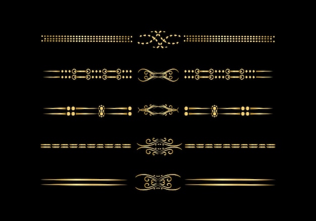 Divisores de oro y retro de lujo establecen elementos de diseño caligráfico vector