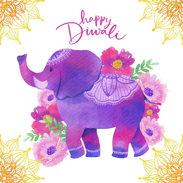 Diwali de diseño acuarela con elefante