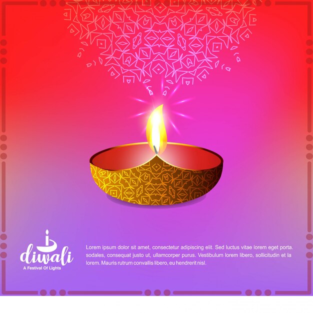 Diwali diseño con fondo rosa y tipografía vector