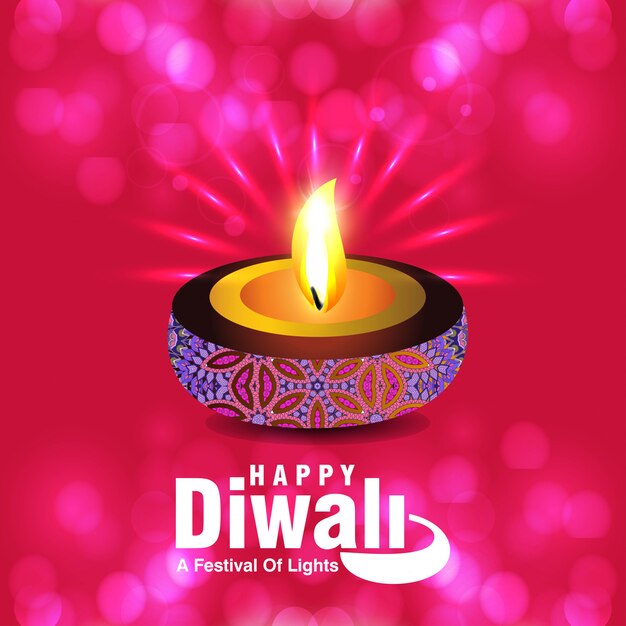 Diwali diseño con fondo rosa y tipografía vector