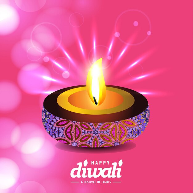 Diwali diseño con fondo rosa y tipografía vector