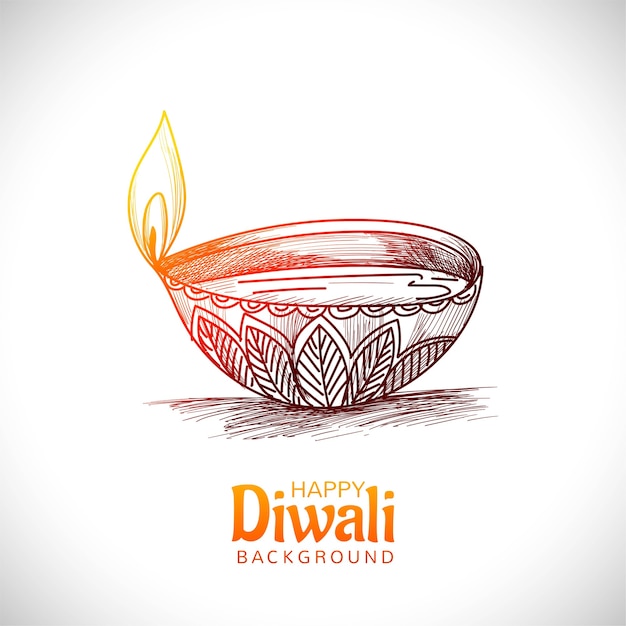 Diwali oil lamp festival hand draw sketch diseño de tarjeta