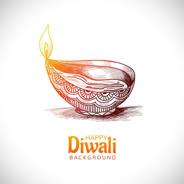 Diwali oil lamp festival hand draw sketch diseño de tarjeta