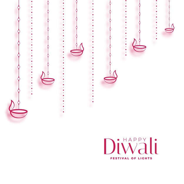 Diya decorativo feliz diwali en diseño de fondo blanco