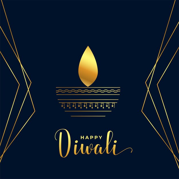 Diya de estilo étnico en el cartel de shubh diwali con líneas doradas