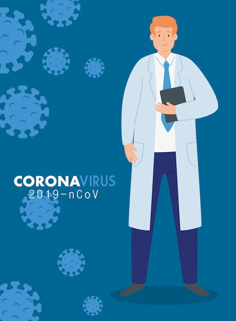 Vector gratuito doctor en cartel de coronavirus 2019 ncov