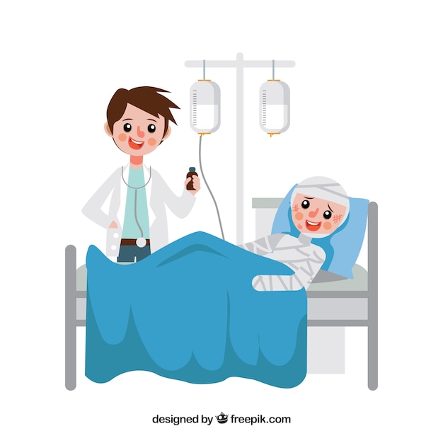 Doctor cuidando paciente en cama