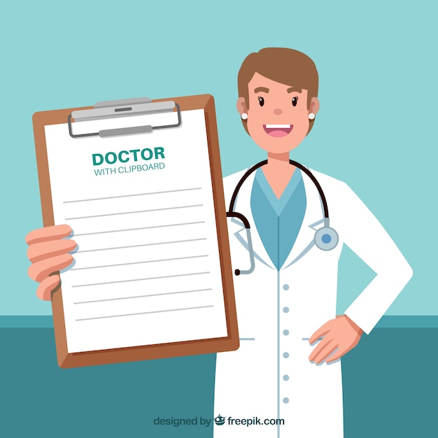 Vector gratuito doctor enseñando portapapeles