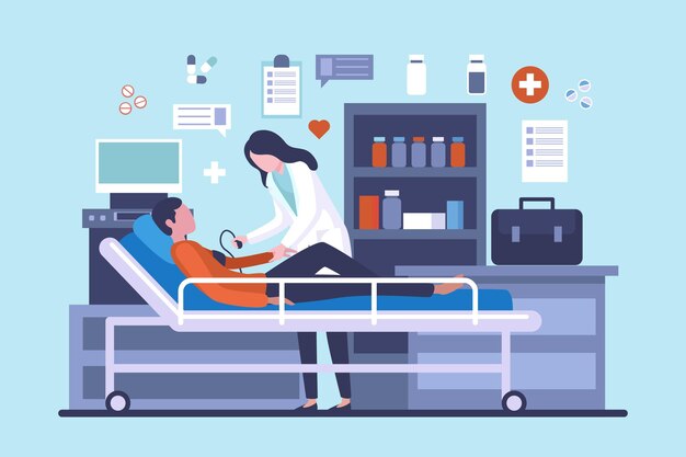 Doctor examinando a un paciente en la clínica ilustrada