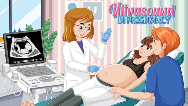 Vector gratuito doctor haciendo ecografía para mujer embarazada en el hospital