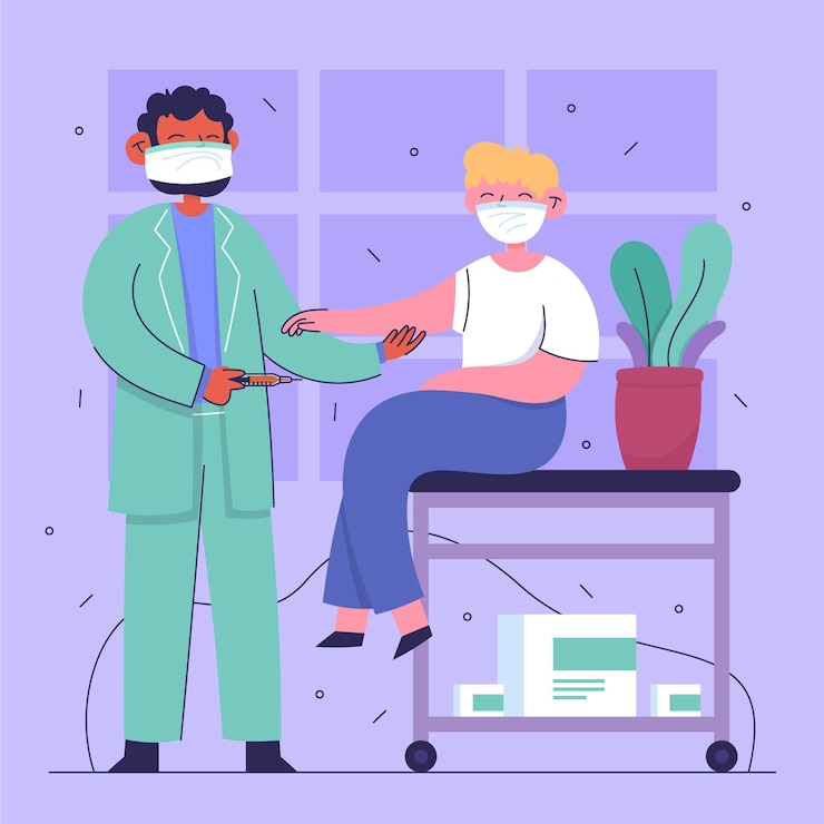 Vector gratuito doctor inyectando la vacuna a un paciente ilustración