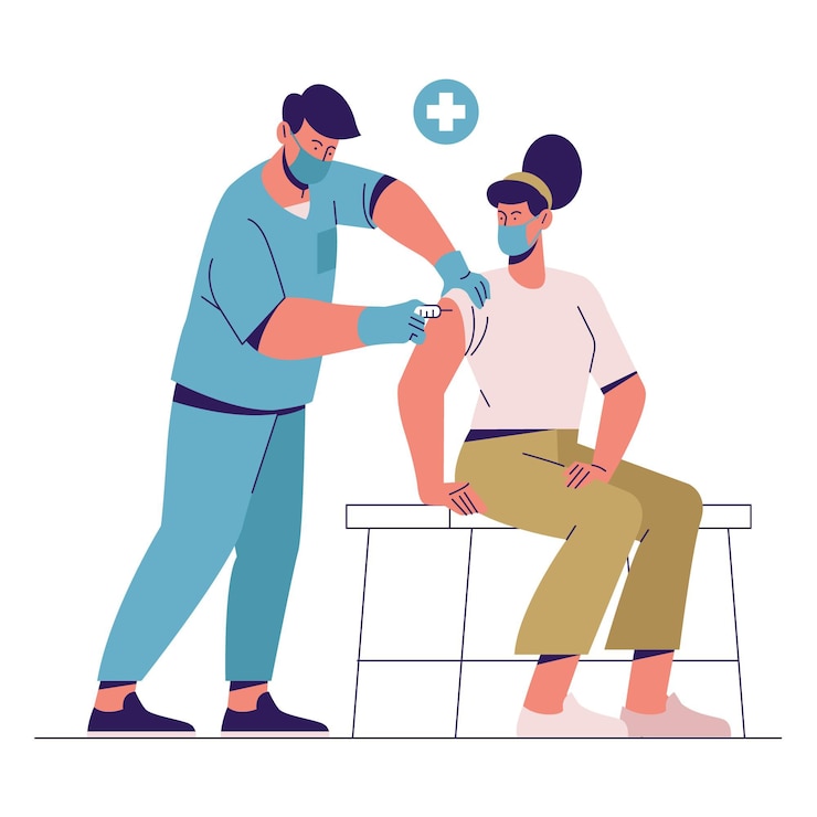 Vector gratuito doctor inyectando vacuna a un paciente ilustrado