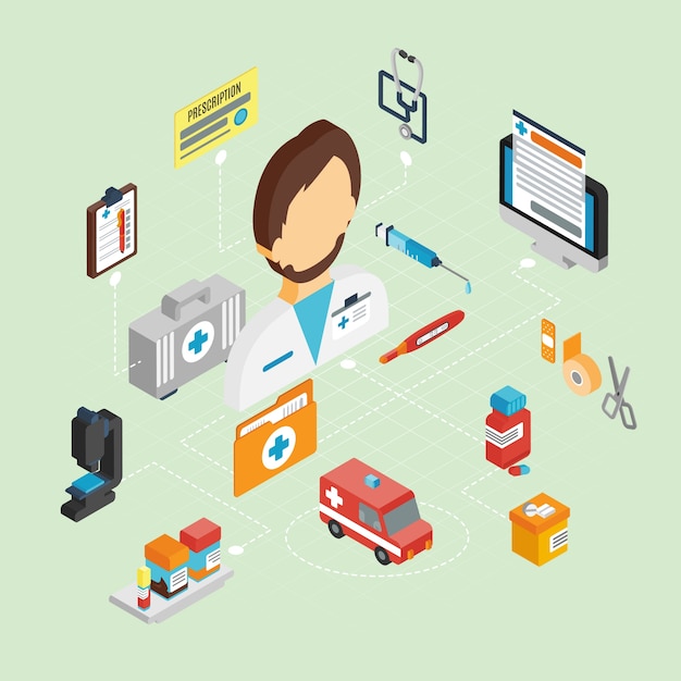 Vector gratuito doctor isometric set