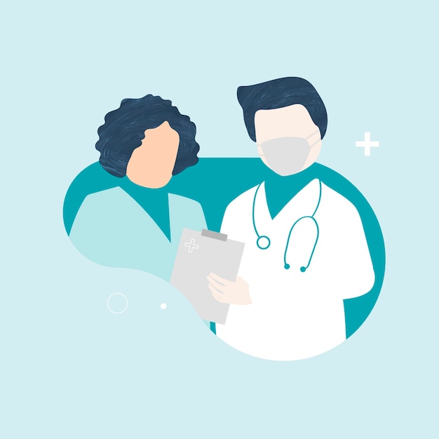 doctor, con, un, paciente, caracteres, vector