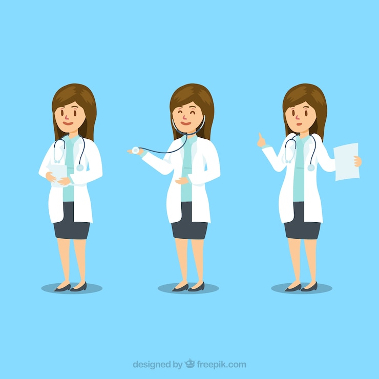 Vector gratuito doctora adorable con distintas expresiones