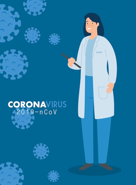 Vector gratuito doctora en cartel de coronavirus 2019 ncov