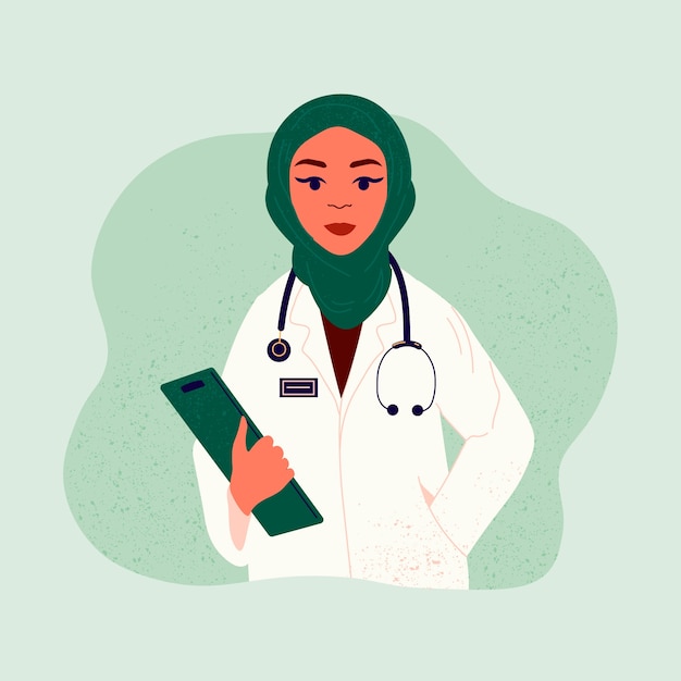 Doctora musulmana empoderada dibujada a mano