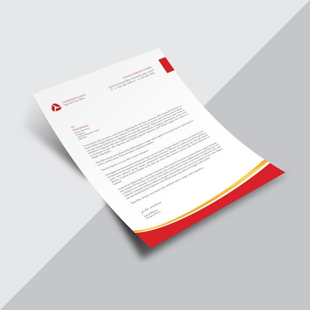 Vector gratuito documento de negocios blanco con detalles rojos