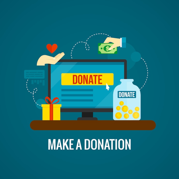 Vector gratuito donaciones online con laptop.