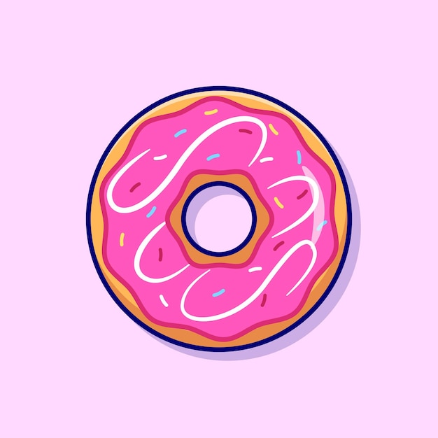 Donut Fresa Crema Dibujos Animados Vector Icono Ilustración Comida Objeto Icono Concepto Aislado Plano