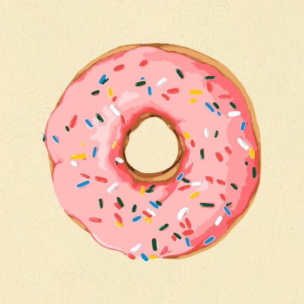 Donut glaseado rosa vectorizado sobre un fondo beige