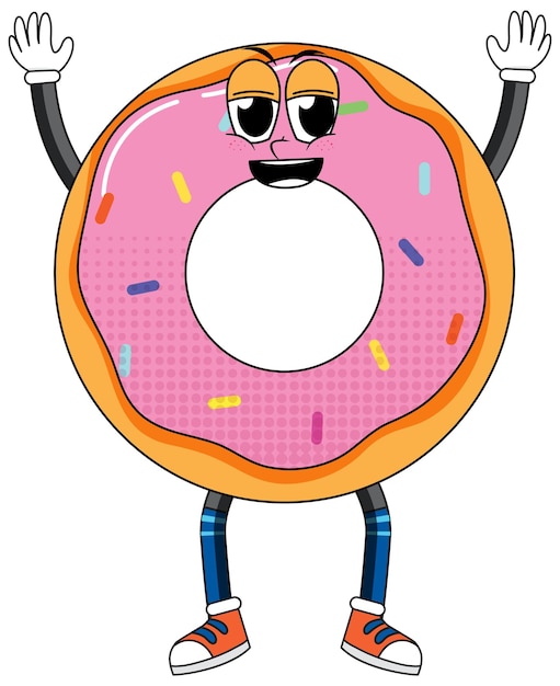 Donut personaje de dibujos animados sobre fondo blanco.