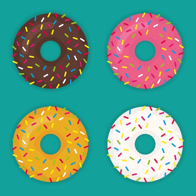 Donut vector establecido en un estilo plano moderno