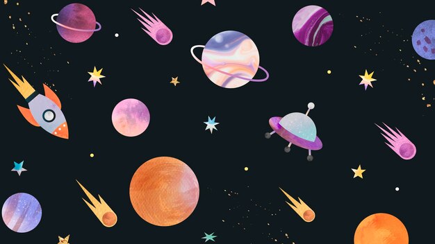 Doodle acuarela galaxia colorida